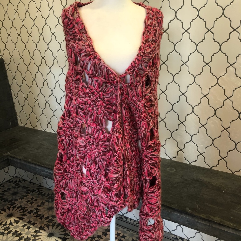 White + Warren Pink Multi Crochet Wool Wrap Scarf